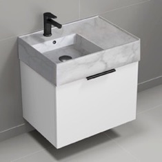 Floating Small Bathroom Vanity, Modern, 24 inch, Marble Style Sink